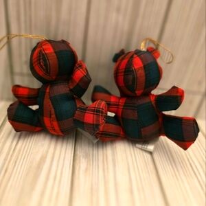 Set Of 2 Wang's International Vintage Stuffed Teddy Bears Buffalo Plaid